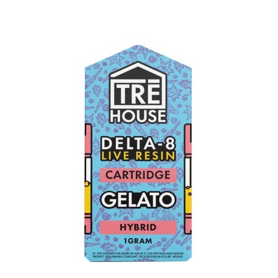 THC Cartridge - D8 Live Resin Vape Cartridge - Gelato - 1g - By TRE House