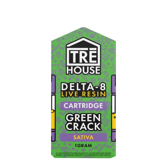 THC Cartridge - D8 Live Resin Vape Cartridge - Green Crack - 1g - By TRE House