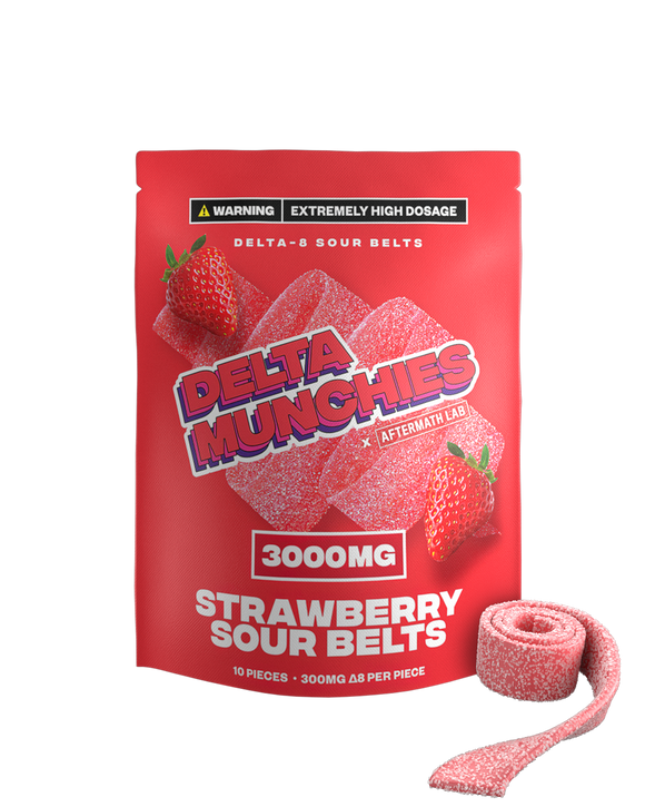 Delta Munchies - Delta 8 Edible - Strawberry Sour Belts - 3000mg