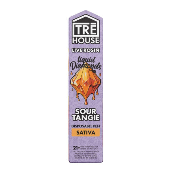 THC Vape Pen – Sour Tangie Live Rosin Liquid Diamonds Disposable D8 + D9 + D10+ HHC + THC P – 2g – By TRE House
