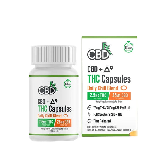 CBDfx - D9 Tincture - THC & CBD Capsules - Daily Chill Blend - 2.5mg