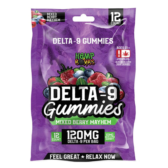 Hemp Bombs - Delta 9 Gummies - Mixed Berry Mayhem - 120mg - 500mg