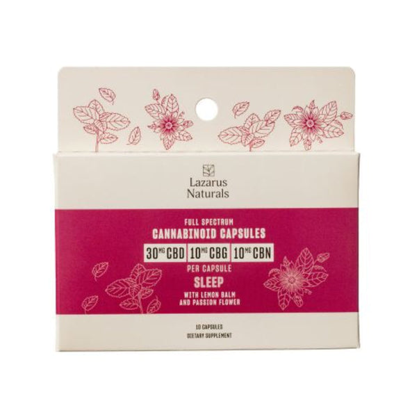 Lazarus Naturals - CBD Capsules - CBD:CBG:CBN Sleep Capsules - 30mg:10mg:10mg