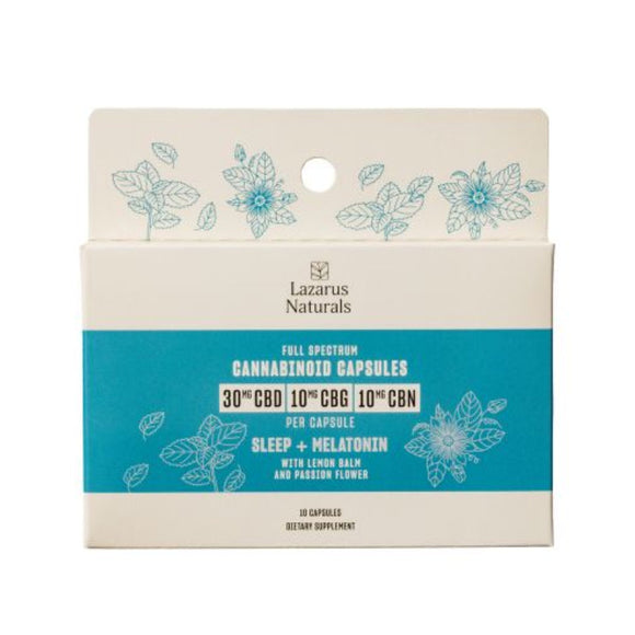 Lazarus Naturals - CBD Capsules - CBD:CBG:CBN Sleep + Melatonin Capsules - 30mg:10mg:10mg