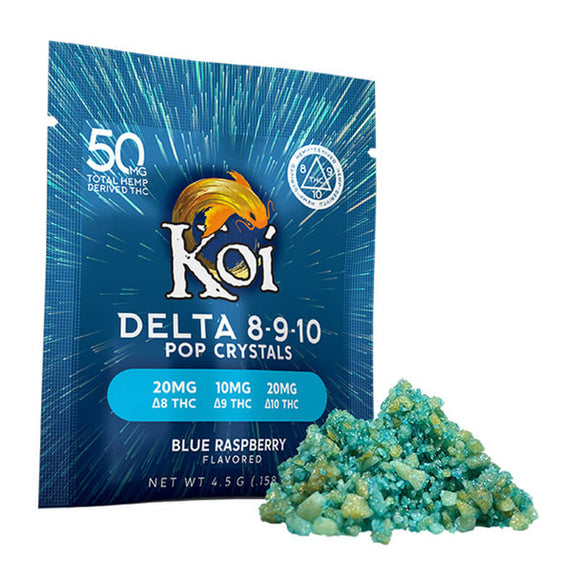 Koi CBD - Delta 8 Edible - D8:D9:D10 Blue Raspberry Pop Crystals - 50mg